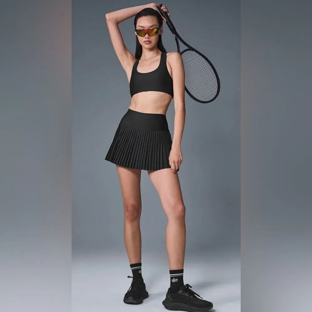 alo yoga XXS Black Pleated Grand Slam Tennis Skirt Built in Skort